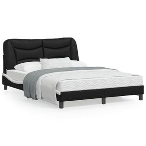 vidaXL Cadru de pat cu tăblie, negru și alb, 140x190cm, piele ecologică imagine
