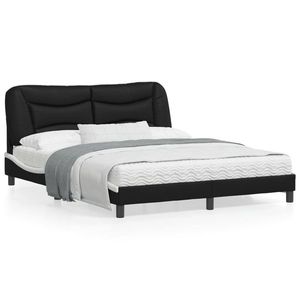 vidaXL Cadru de pat cu tăblie, negru/alb, 160x200 cm, piele ecologică imagine