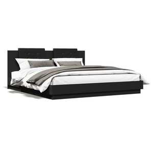 vidaXL Cadru de pat cu tăblie și lumini LED, negru, 200x200 cm imagine