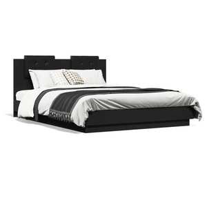 vidaXL Cadru de pat cu tăblie și lumini LED, negru, 140x200 cm imagine