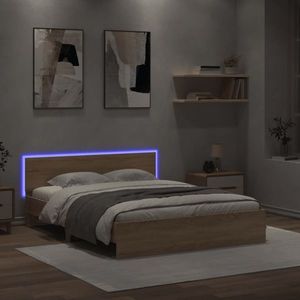 vidaXL Cadru de pat cu tăblie și LED, stejar sonoma, 160x200 cm imagine