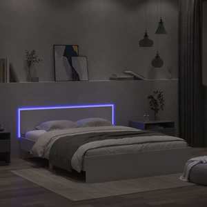 vidaXL Cadru de pat cu tăblie și LED, alb, 160x200 cm imagine