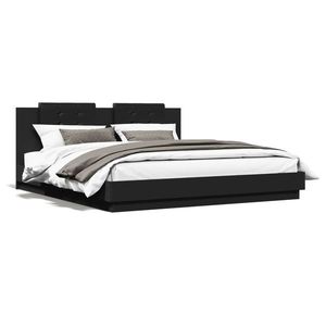 vidaXL Cadru de pat cu tăblie și lumini LED, negru, 180x200 cm imagine