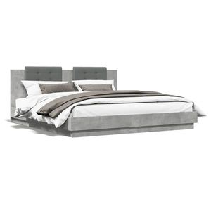 vidaXL Cadru de pat cu tăblie și lumini LED, gri beton, 180x200 cm imagine