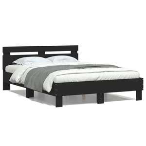 vidaXL Cadru de pat cu tăblie și LED, negru, 135x190 cm imagine