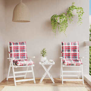 vidaXL Perne scaun cu spătar mic, 2 buc., roșu carouri, textil oxford imagine