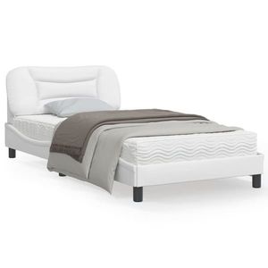 vidaXL Cadru de pat cu tăblie, alb, 100x200 cm, piele ecologică imagine