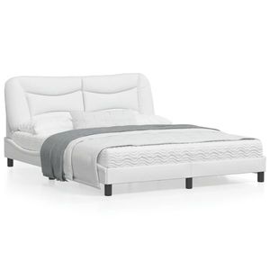 vidaXL Cadru de pat cu tăblie, alb, 160x200 cm, piele ecologică imagine