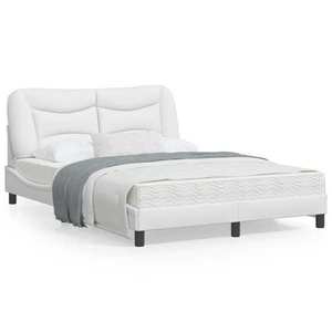 vidaXL Cadru de pat cu tăblie, alb, 140x190 cm, piele ecologică imagine