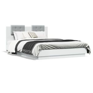 vidaXL Cadru de pat cu tăblie și lumini LED, alb, 120x200 cm imagine