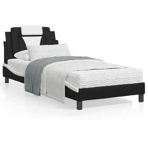 vidaXL Cadru de pat cu tăblie, alb/negru, 80x200 cm, piele ecologică imagine