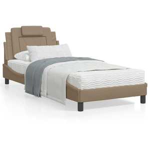 vidaXL Cadru de pat cu tăblie, cappuccino, 80x200 cm, piele ecologică imagine