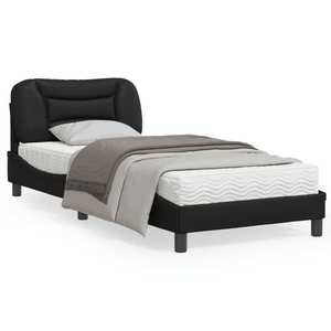 vidaXL Cadru de pat cu lumină LED, negru, 90x190 cm, piele ecologică imagine