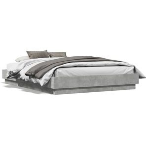 vidaXL Cadru de pat cu lumini LED, gri beton, 120x190 cm imagine