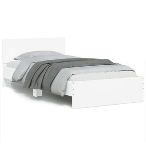 vidaXL Cadru de pat cu tăblie și lumini LED, alb, 100x200 cm imagine