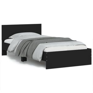 vidaXL Cadru de pat cu tăblie și lumini LED, negru, 100x200 cm imagine