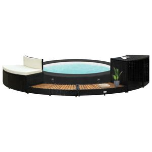 vidaXL Mobilier de împrejmuire spa, negru, poliratan și lemn de acacia imagine