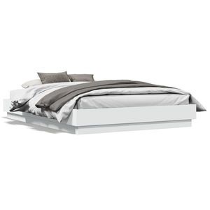 vidaXL Cadru de pat cu lumini LED, alb, 135x190 cm imagine