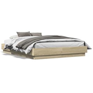 vidaXL Cadru de pat cu lumini LED, stejar sonoma, 120x190 cm imagine