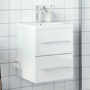 vidaXL Dulap pentru chiuvetă de baie lavoar încorporat alb extralucios imagine