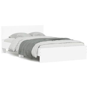 vidaXL Cadru de pat cu tăblie și LED, alb, 135x190 cm imagine