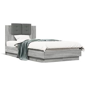 vidaXL Cadru de pat cu tăblie, gri sonoma, 90x190 cm, lemn prelucrat imagine