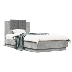 vidaXL Cadru de pat cu tăblie, gri beton, 75x190 cm, lemn prelucrat imagine