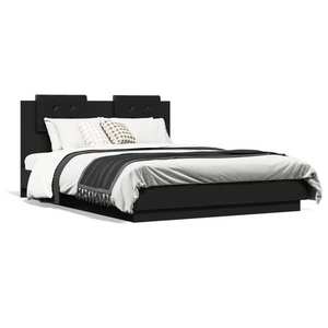 vidaXL Cadru de pat cu tăblie și lumini LED, negru, 120x190 cm imagine
