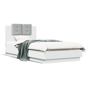 vidaXL Cadru de pat cu tăblie și lumini LED, alb, 75x190 cm imagine