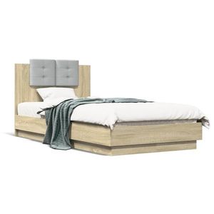 vidaXL Cadru de pat cu tăblie stejar sonoma 75x190 cm lemn prelucrat imagine