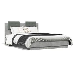 vidaXL Cadru de pat cu tăblie și lumini LED, gri beton, 120x190 cm imagine