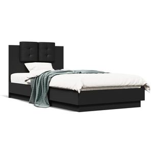vidaXL Cadru de pat cu tăblie și lumini LED, negru, 90x190 cm imagine