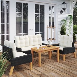 vidaXL Set mobilier grădină cu perne 4 piese poliratan și lemn masiv imagine