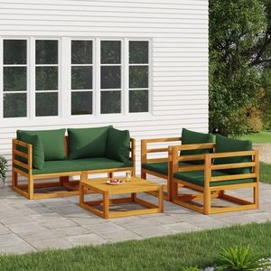 vidaXL Set mobilier de grădină cu perne verzi, 5 piese imagine
