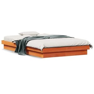 vidaXL Cadru de pat cu LED, maro ceruit, 135x190 cm, lemn masiv de pin imagine