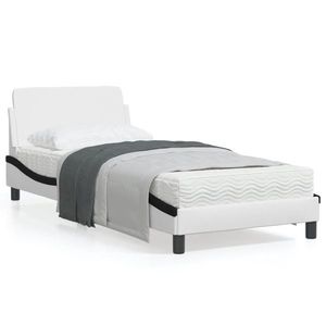 vidaXL Cadru de pat cu tăblie, alb și negru, 90x200 cm piele ecologică imagine