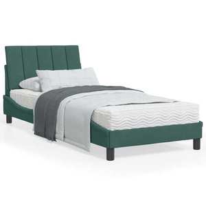 vidaXL Cadru de pat cu lumini LED, verde închis, 80x200 cm, catifea imagine