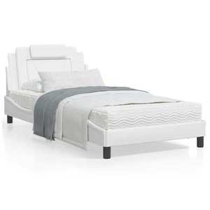 vidaXL Cadru de pat cu tăblie, alb, 100x200 cm, piele ecologică imagine
