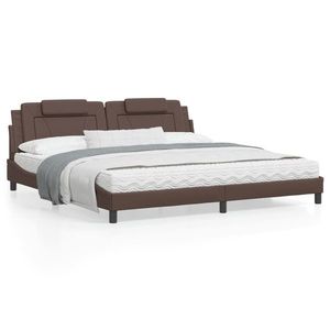 vidaXL Cadru de pat cu tăblie, maro, 200x200 cm, piele ecologică imagine