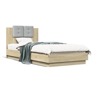 vidaXL Cadru de pat cu tăblie stejar sonoma 100x200 cm lemn prelucrat imagine