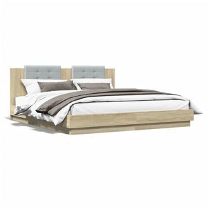 vidaXL Cadru de pat cu tăblie stejar sonoma 200x200 cm lemn prelucrat imagine