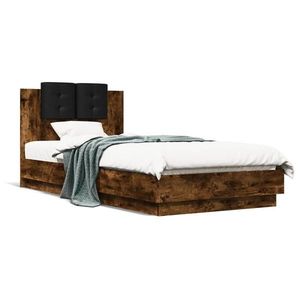 vidaXL Cadru de pat cu tăblie stejar fumuriu 100x200 cm lemn prelucrat imagine