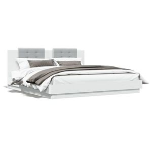 vidaXL Cadru de pat cu tăblie 200x200 cm, alb, lemn prelucrat imagine