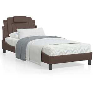 vidaXL Cadru de pat cu lumini LED, maro, 90x190 cm, piele ecologică imagine