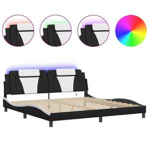vidaXL Cadru de pat cu lumini LED negru/alb 200x200 cm piele ecologică imagine