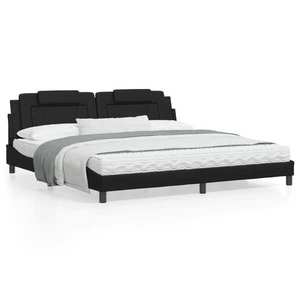 vidaXL Cadru de pat cu lumini LED, negru, 200x200 cm, piele ecologică imagine