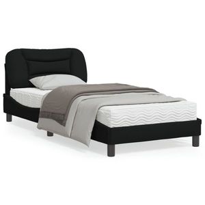 vidaXL Cadru de pat cu lumini LED, negru, 90x200 cm, textil imagine