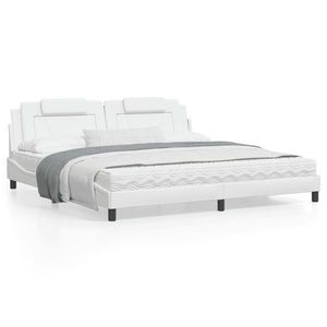 vidaXL Cadru de pat cu tăblie, alb, 200x200 cm, piele ecologică imagine