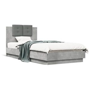 vidaXL Cadru de pat cu tăblie gri beton 100x200 cm lemn prelucrat imagine