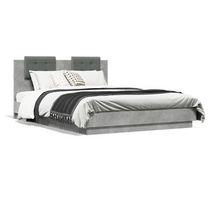 vidaXL Cadru de pat cu tăblie, gri beton, 120x200 cm imagine